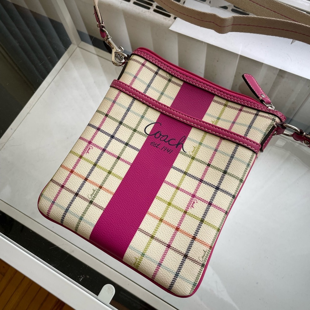 vintage Coach small Heritage Pink Plaid Tattersall Adjustable Bag